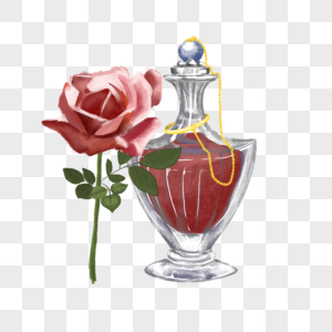 玫瑰水彩精油瓶图片