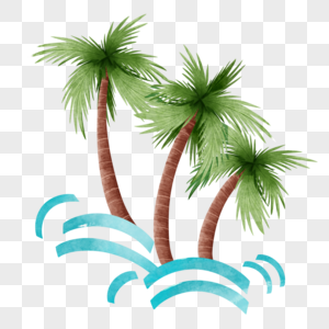 水彩棕榈树与海浪图片
