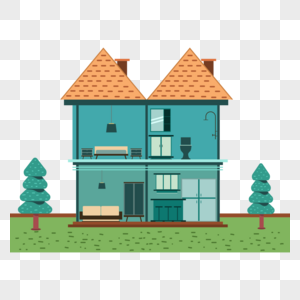 扁平风格房屋横截面卡通房屋图片