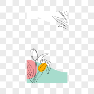 线描花卉手绘几何色块抽象夏季边框高清图片