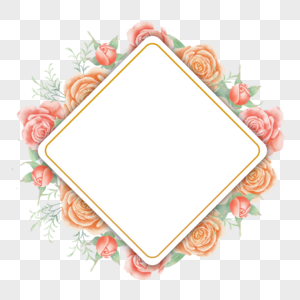 水彩玫瑰花卉边框橙色图片