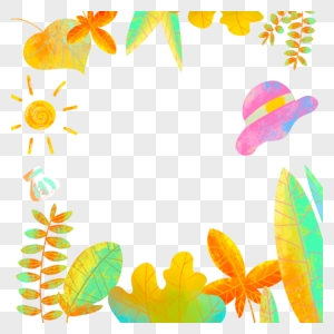 夏季热带植物叶子水彩边框图片