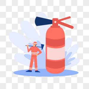 安全灭火器拿消防斧的消防员插画图片