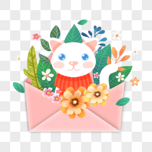 可爱动物花卉信封图片