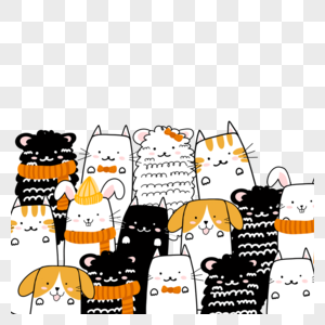 冬季围巾猫咪和绵羊可爱卡通动物图片