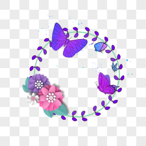 春季蝴蝶立体花卉边框图片