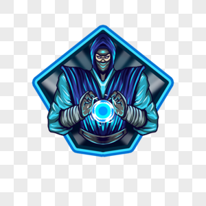 忍者刺客徽标聚集能量冰蓝色服装图片