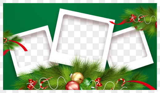 圣诞节圣诞圆球松枝绿色相框高清图片
