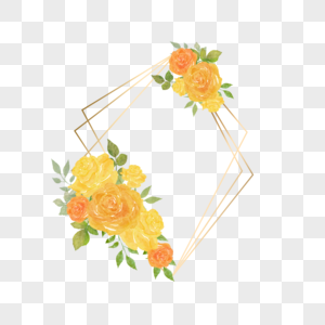 水彩婚礼黄色玫瑰花卉线框边框创意图片