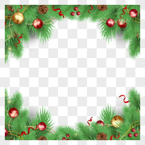 圣诞节松枝丝带圆球边框标签装饰图片