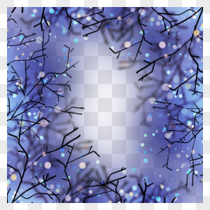 蓝紫色渐变底纹树枝冬天光效边框图片