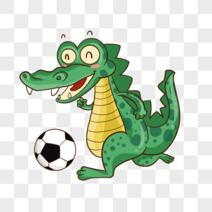 卡通可爱小鳄鱼运动踢足球图片