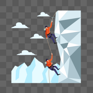 插画人爬山运动概念插画攀登雪山的两个人素材