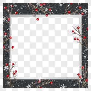 白色雪花红色花瓣圣诞冬季植物边框图片