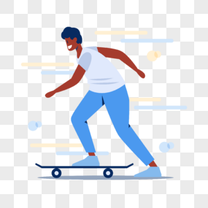 街头滑板运动人物插画黑人少年玩滑板图片