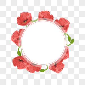 水彩红色花卉圆形边框图片