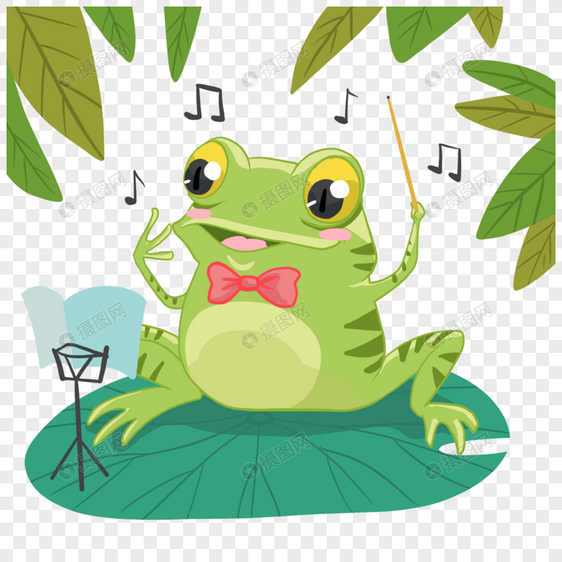 夏季卡通可爱青蛙指挥家图片