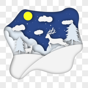 冬季森林剪纸圣诞节鹿云图片
