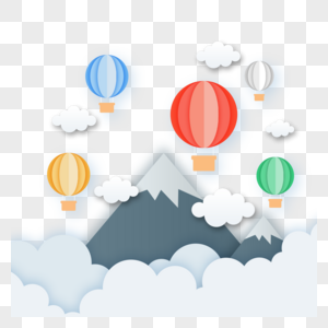 灰色火山彩色图案剪纸热气球图片