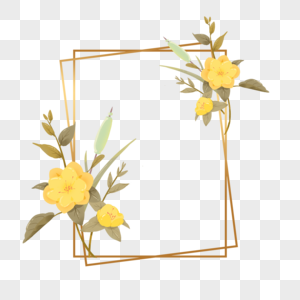黄色花束长方形金色花卉边框图片