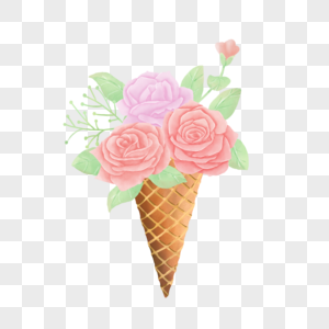 粉色绿色玫瑰花花卉甜筒高清图片
