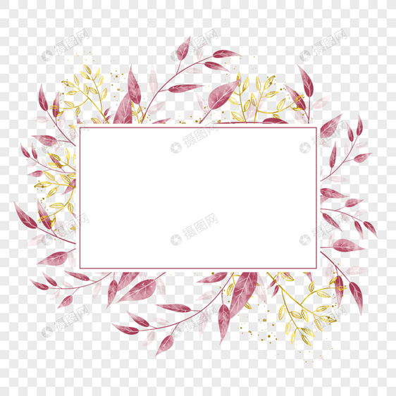 金枝树叶婚礼红色线条边框图片