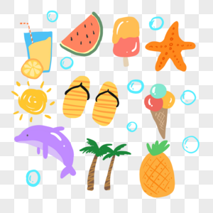 夏日度假水果涂鸦可爱图片