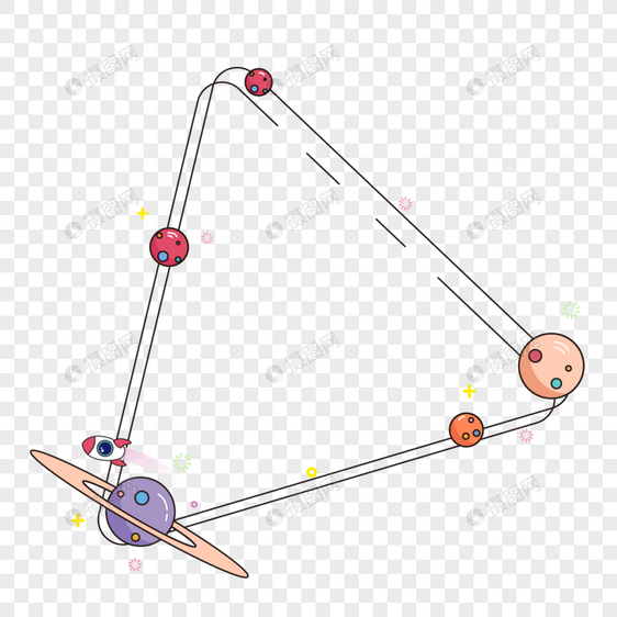 三角形星球卡通可爱风格宇宙星空星球多彩边框图片