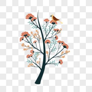 抽象植物春天花朵小鸟树图片