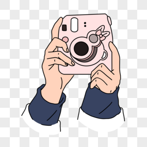 手持粉色相机的双手图片