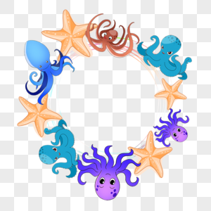 蓝色章鱼海洋生物边框图片