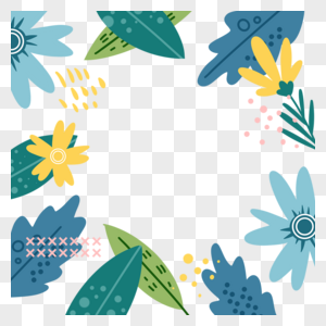 孟菲斯风格蓝色植物边框图片