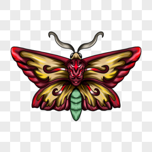 飞蛾纹身传统风格红色翅膀图案高清图片