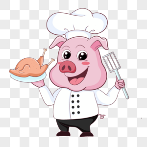 猪厨师可爱端着美食高清图片