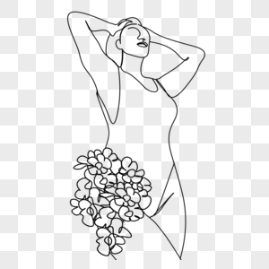女泳装与花卉线条画时尚图片