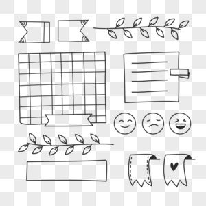 线稿创意黑白线条手账装饰图片