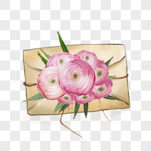信封水彩花卉植物粉色复古图片