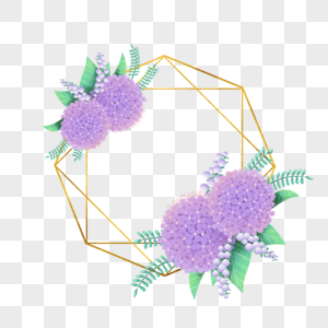 绣球花卉水彩紫色浪漫边框图片