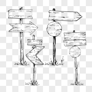 木板方向指示牌线稿卡通图片