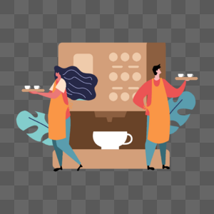 咖啡师咖啡制作咖啡机概念插画图片