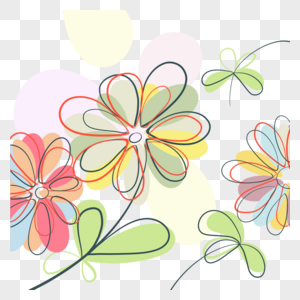 花卉植物抽象彩色创意线稿图片
