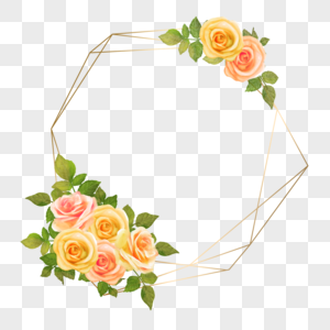 水彩婚礼黄玫瑰花线边框高清图片