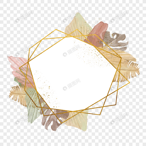 时尚水彩干扇棕榈叶婚礼边框图片