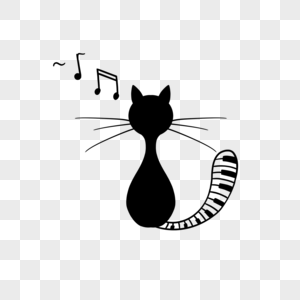 猫咪黑色背影尾巴钢琴键盘图片