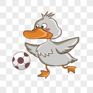 可爱卡通鸭子踢足球运动形象图片