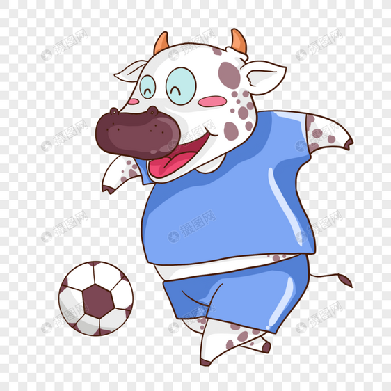 卡通牛踢足球运动形象图片