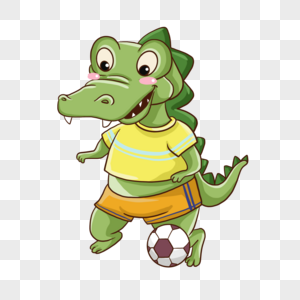 可爱小鳄鱼卡通运动踢足球形象图片