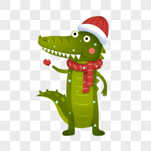 戴帽子的鳄鱼可爱卡通圣诞冬季动物图片