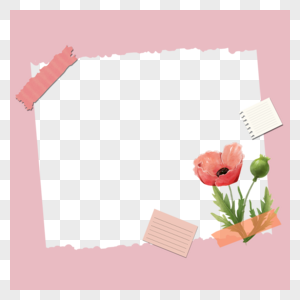 手账撕纸粉色花卉边框图片