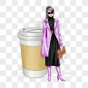 穿着时尚外套的女人和一杯咖啡图片